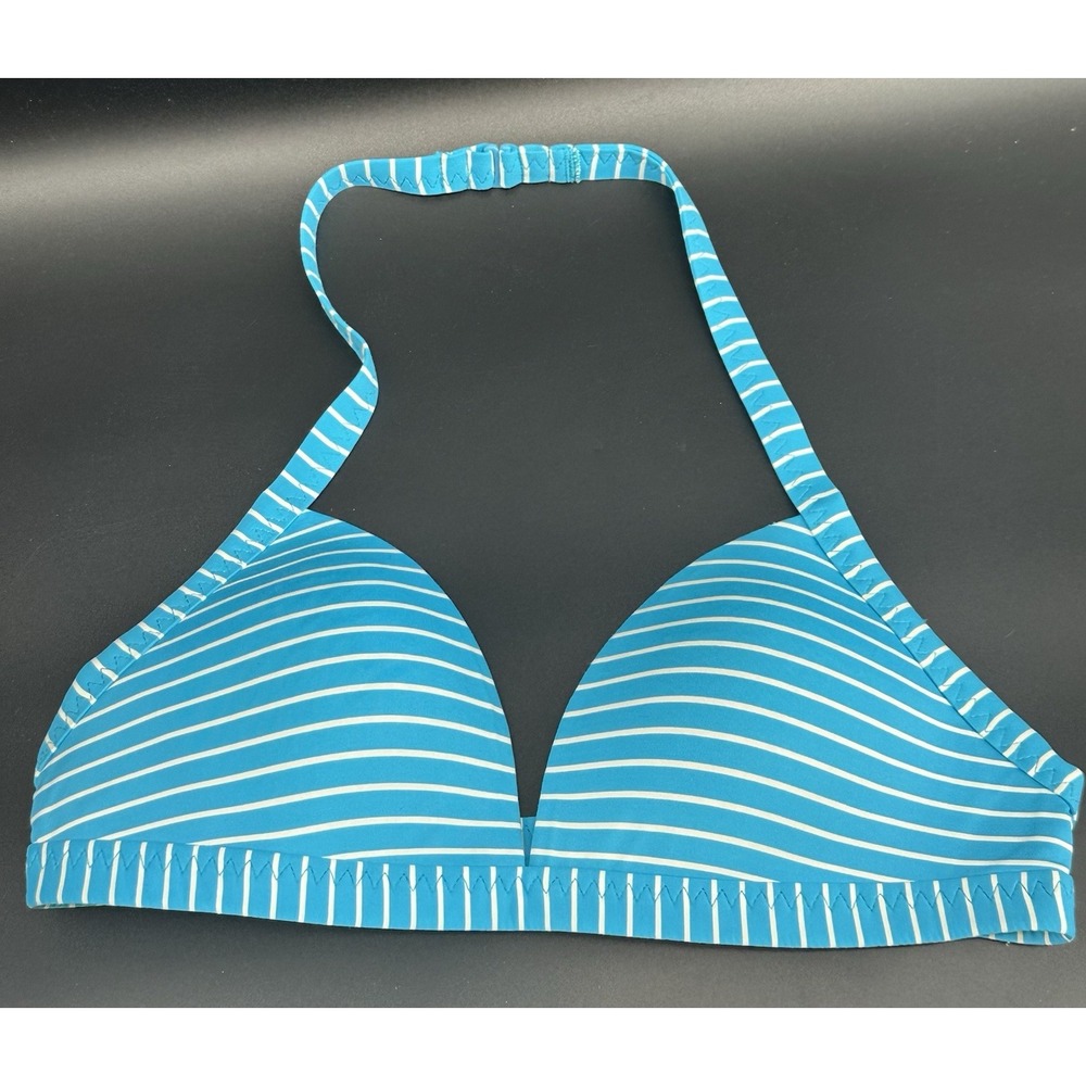 Lands End Bikini Top Turquoise White Stripe Adjustable Size ‎ 34B/36A